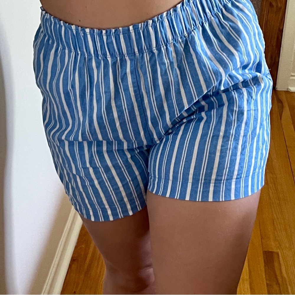 Blue Striped Women's Linen Shorts - Picture 1 of 2